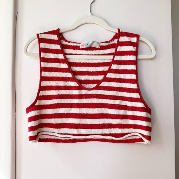NWT Free People Bailey 3 Piece Sweater Set Skirt Top Terry Red White Stripe - Picture 5 of 14